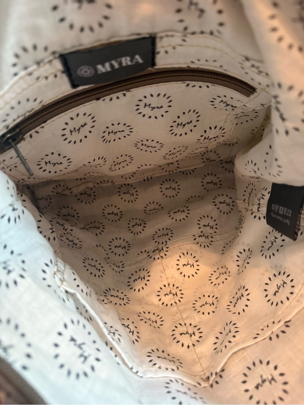 Myra Handcrafted Blue Floral Crossbody Bag with Brown Leather Trim - Picture 8 of 10